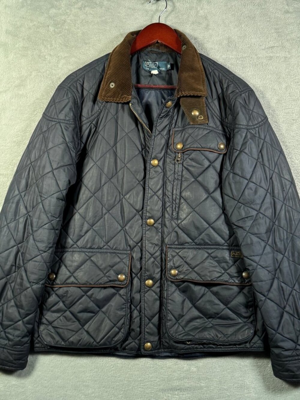 Ralph Lauren Quilted Jacket Mens M Black Corduroy Collar Cadwell Polo Club